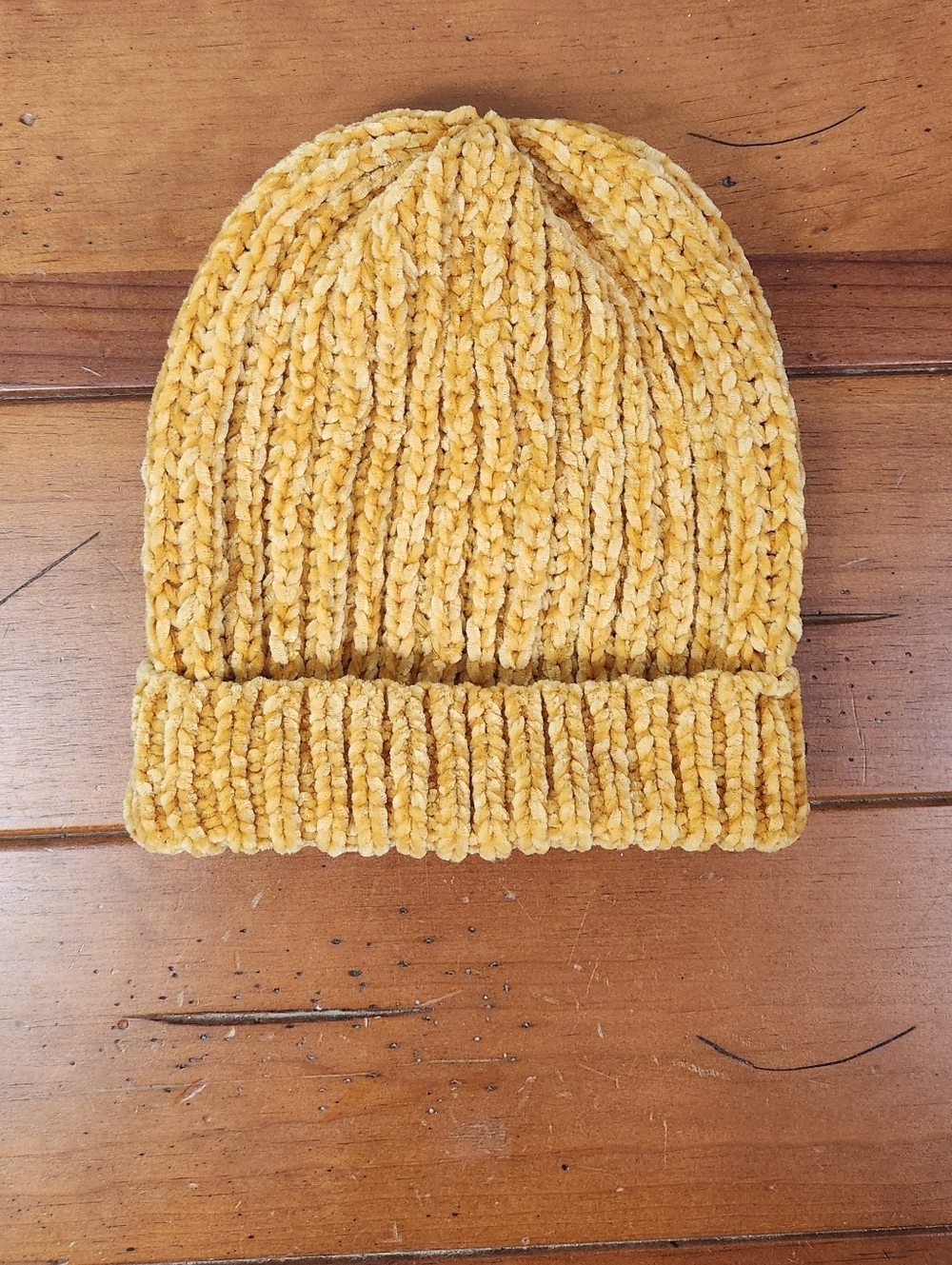 Cozy Handmade Chenille Beanie - Mustard Yellow